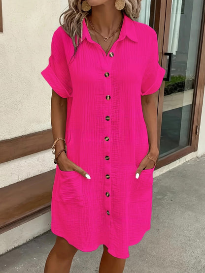 Womens V-Neck Button Shirt Dress