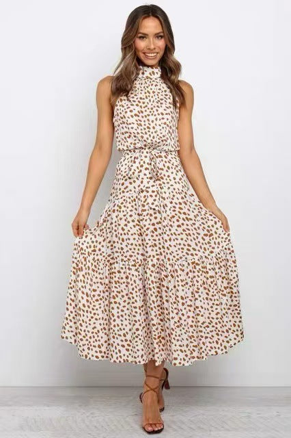 Polka Dot Halter Neck Long Dress