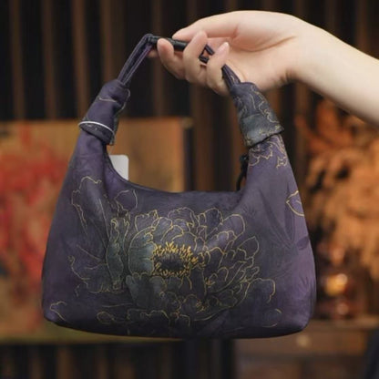 Xiangyunsha Crescent Crossbody Bag with Drawstring