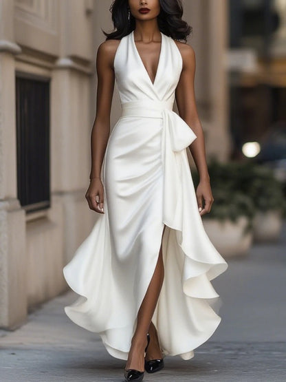 Elegant V-Neck Ruffled Dress
