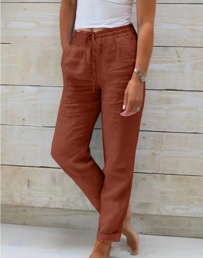 High Waisted Casual Cotton Linen Pants