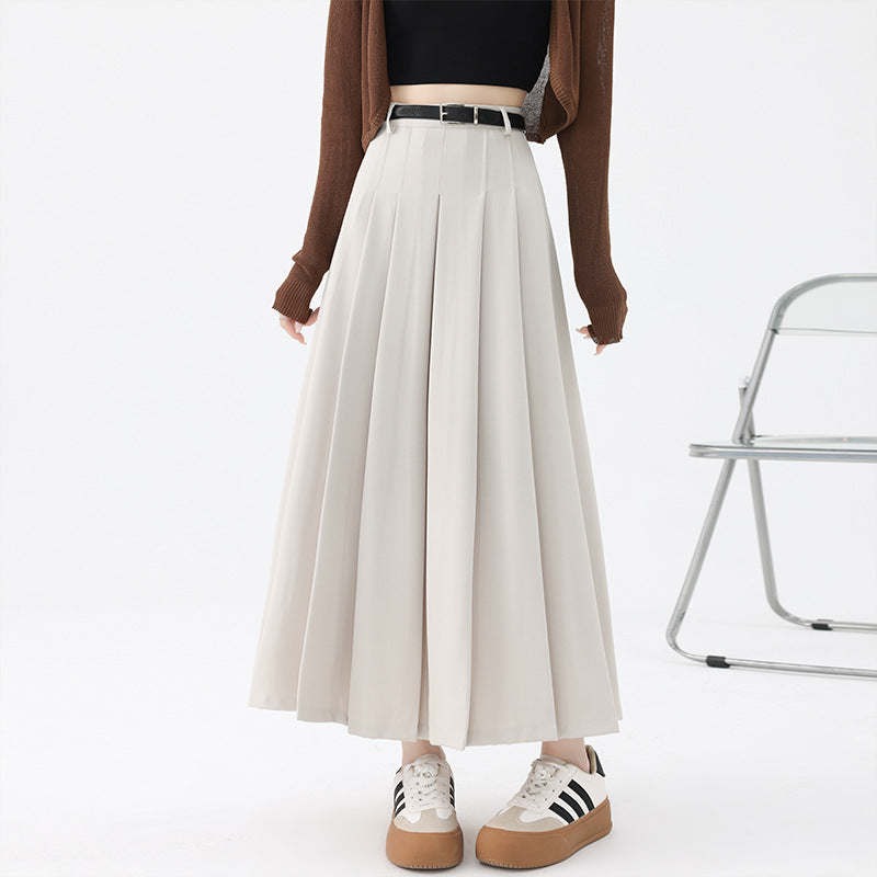 High Waist Pleated Mid-Length Skirt