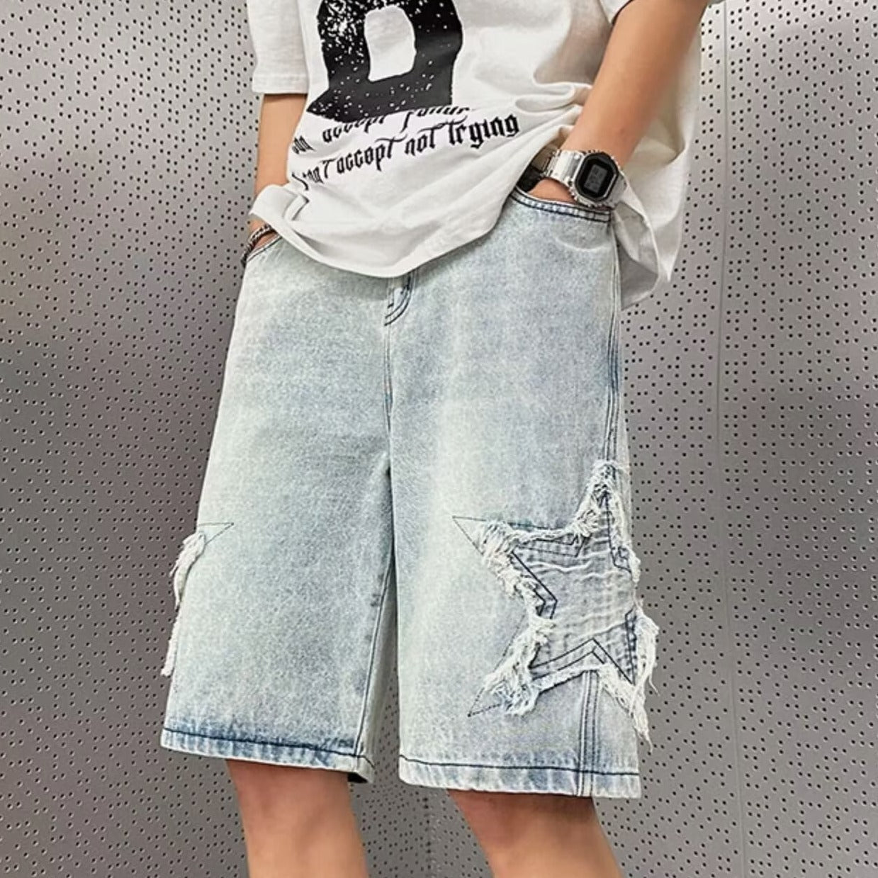 Unisex Washed Denim Five-Point Shorts Drip Depot