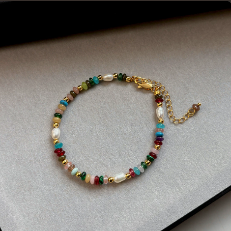 Natural Pearl Rainbow Stone Layered Necklace
