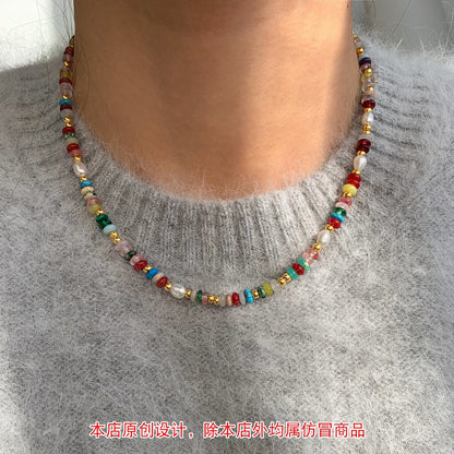 Natural Pearl Rainbow Stone Layered Necklace