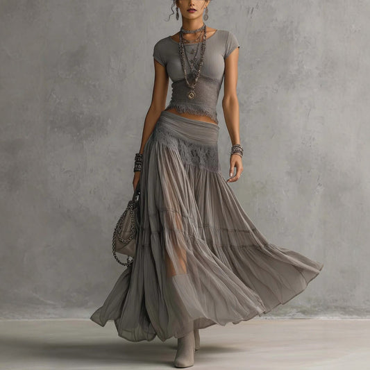 Knitted Top and Chiffon Skirt Set