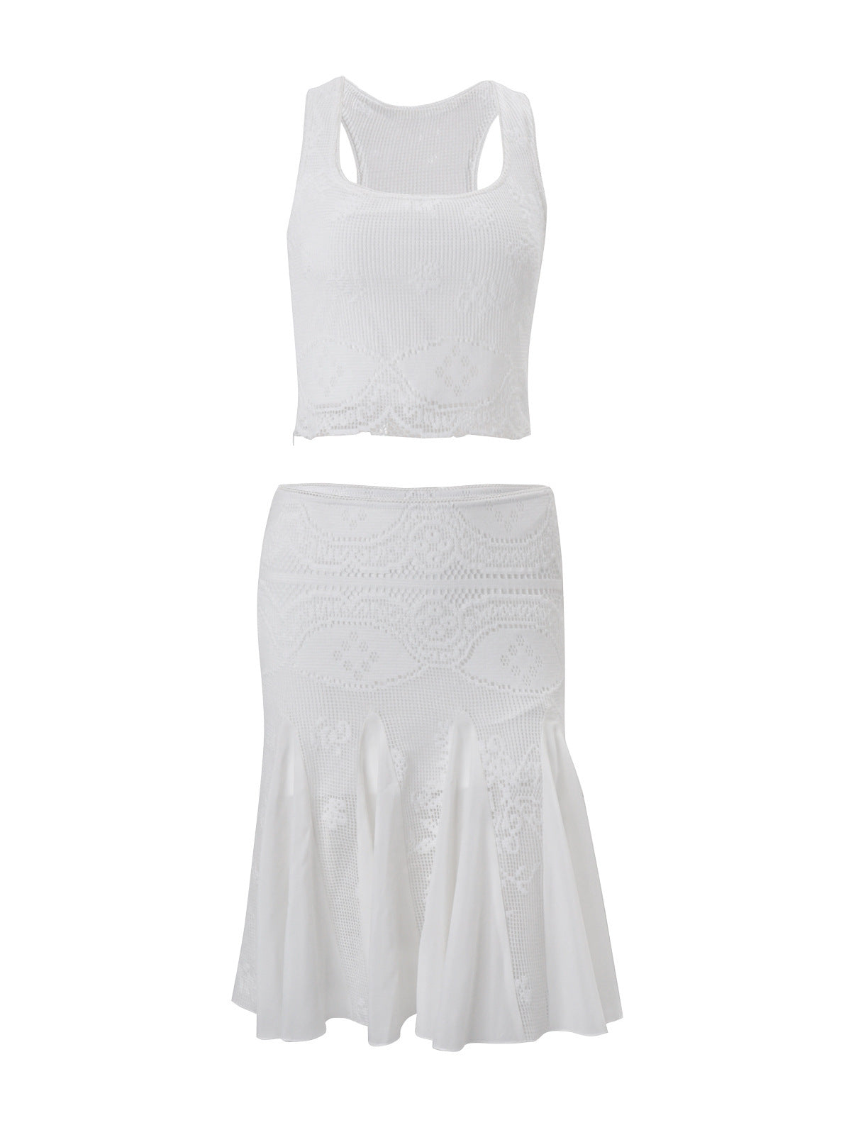 Square Neck Crop Top Fishtail Skirt Set