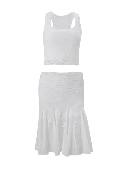 Square Neck Crop Top Fishtail Skirt Set