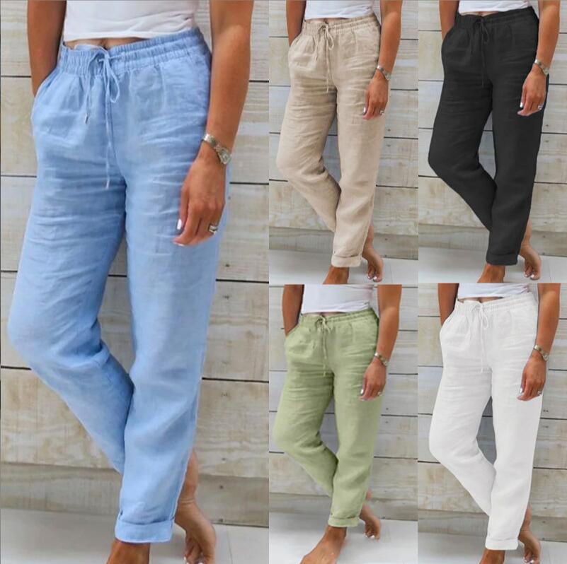 High Waisted Casual Cotton Linen Pants