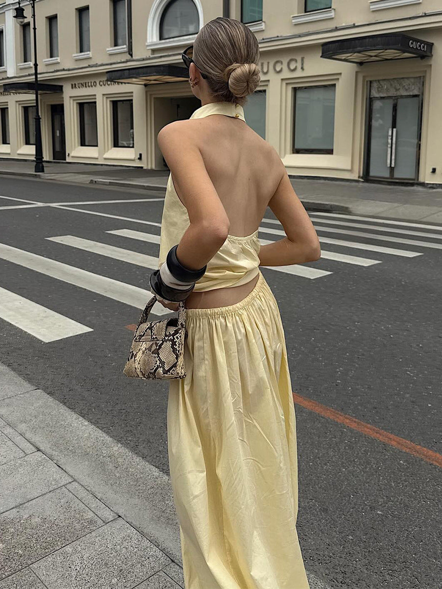 Sleeveless Halter Neck Top and Lantern Pants Set