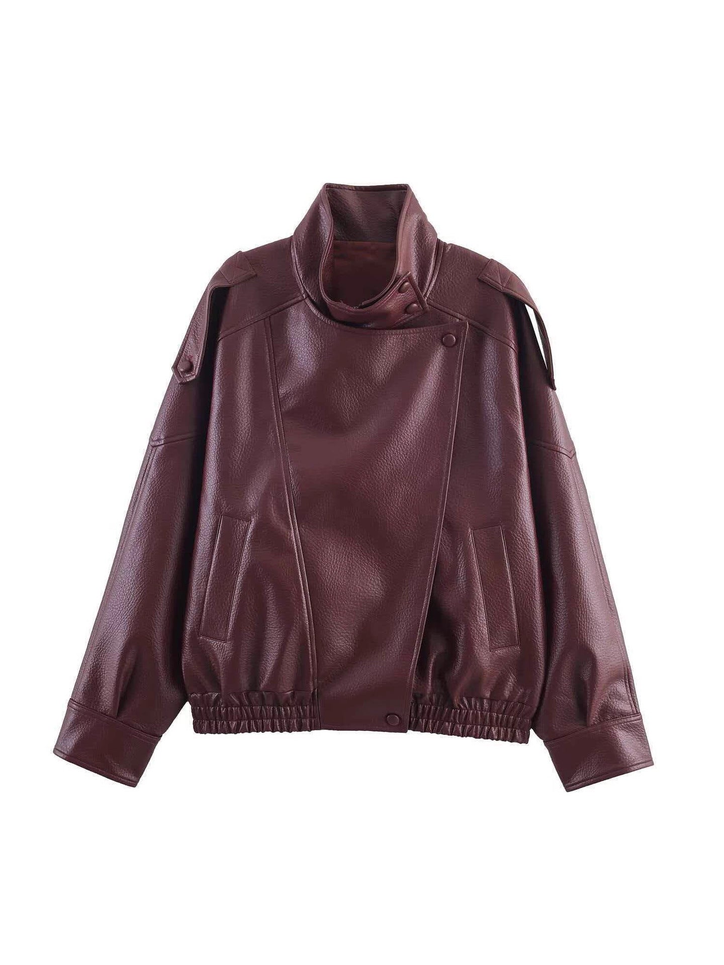 Women's Double Collar Faux Leather Jacket