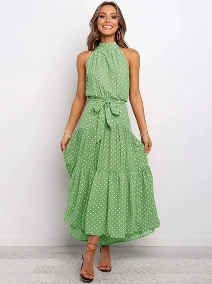 Polka Dot Halter Neck Long Dress