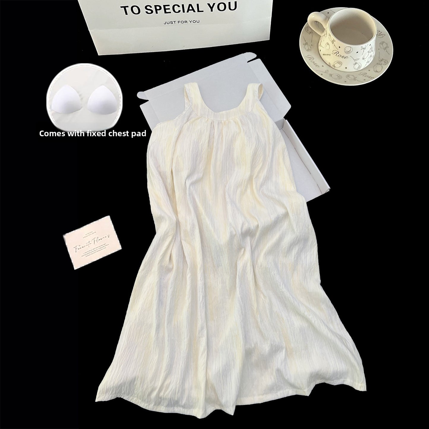 Sling Nightgown  Thin Cute Sweet Pajamas with Chest Pad