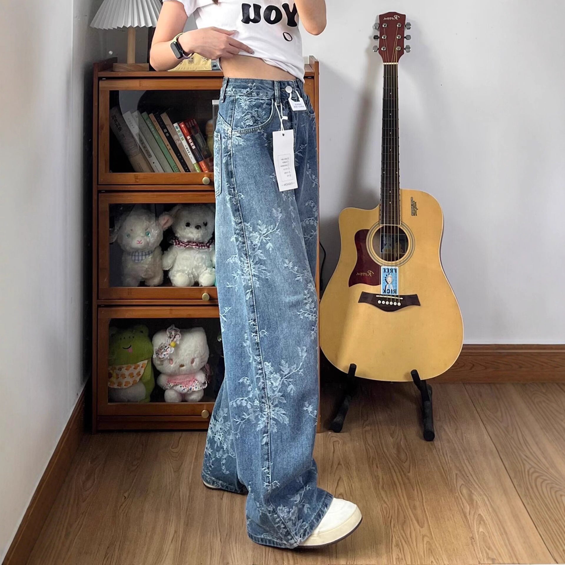 Jacquard Wide-Leg Denim Pants for Women Drip Depot