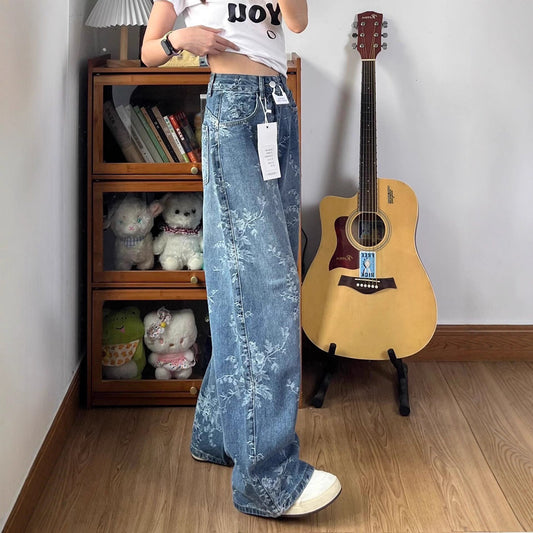 Jacquard Wide-Leg Denim Pants for Women Drip Depot