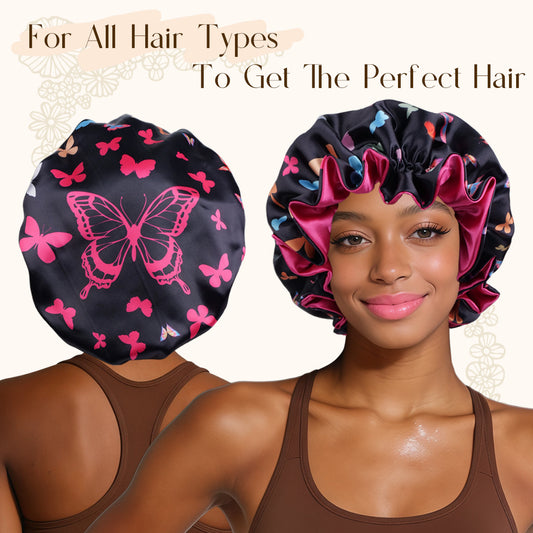 Double Layer Butterfly Print Hair Bonnet