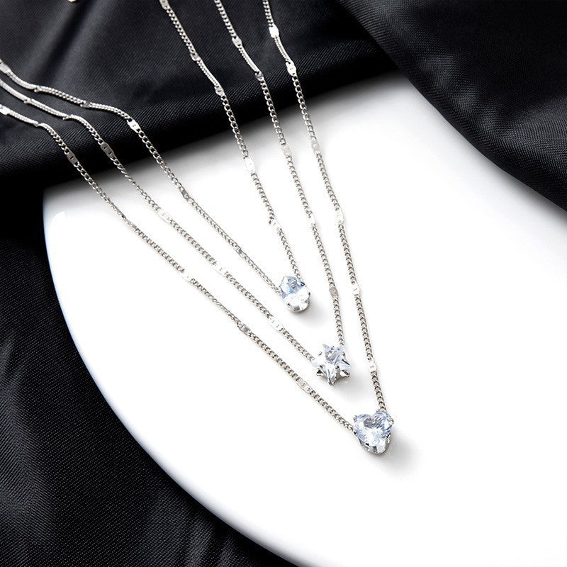 Layered Geometric Pendant Alloy Necklace