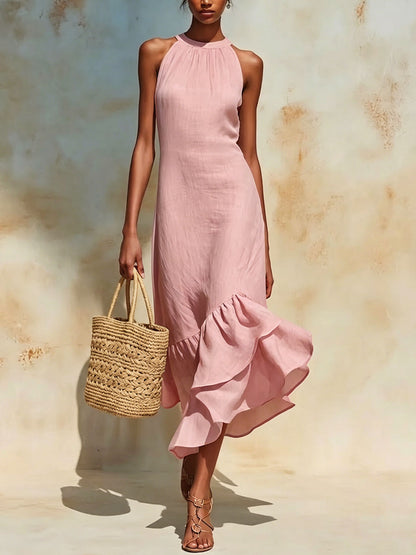 Asymmetrical Hem Linen Dress