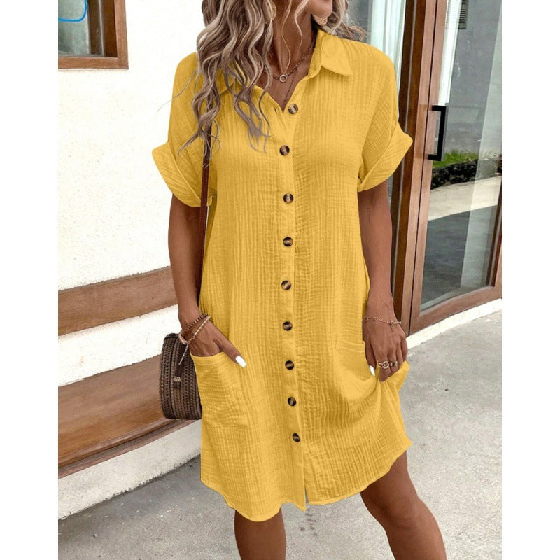 Womens V-Neck Button Shirt Dress