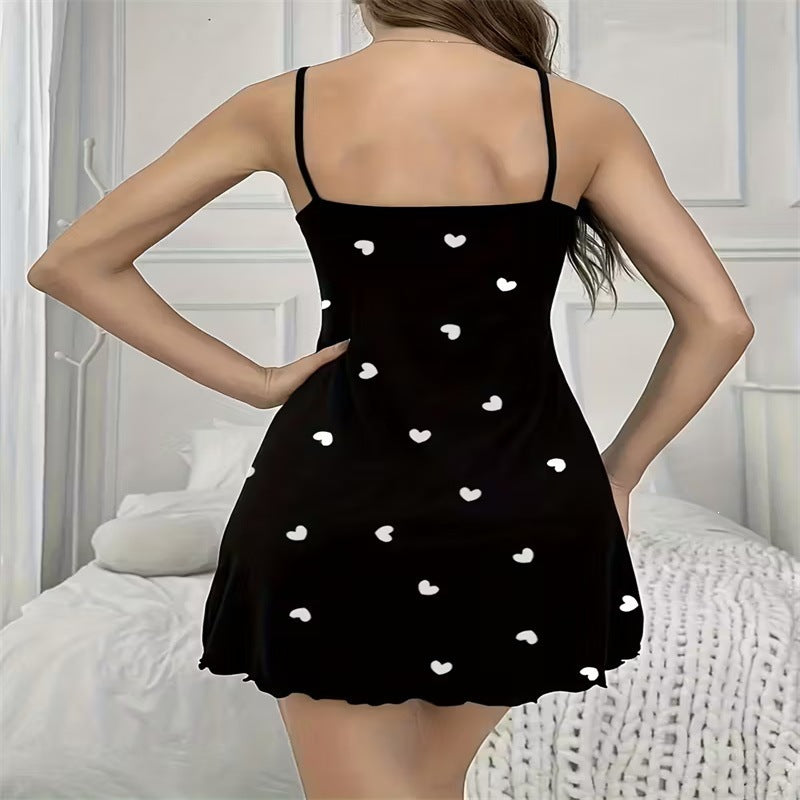 Strappy Heart Print Sleep Dress