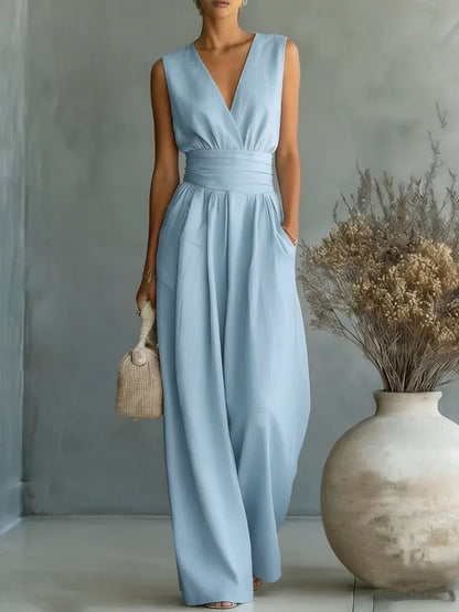 Elegant V-Neck Wide Leg Jumpsuit