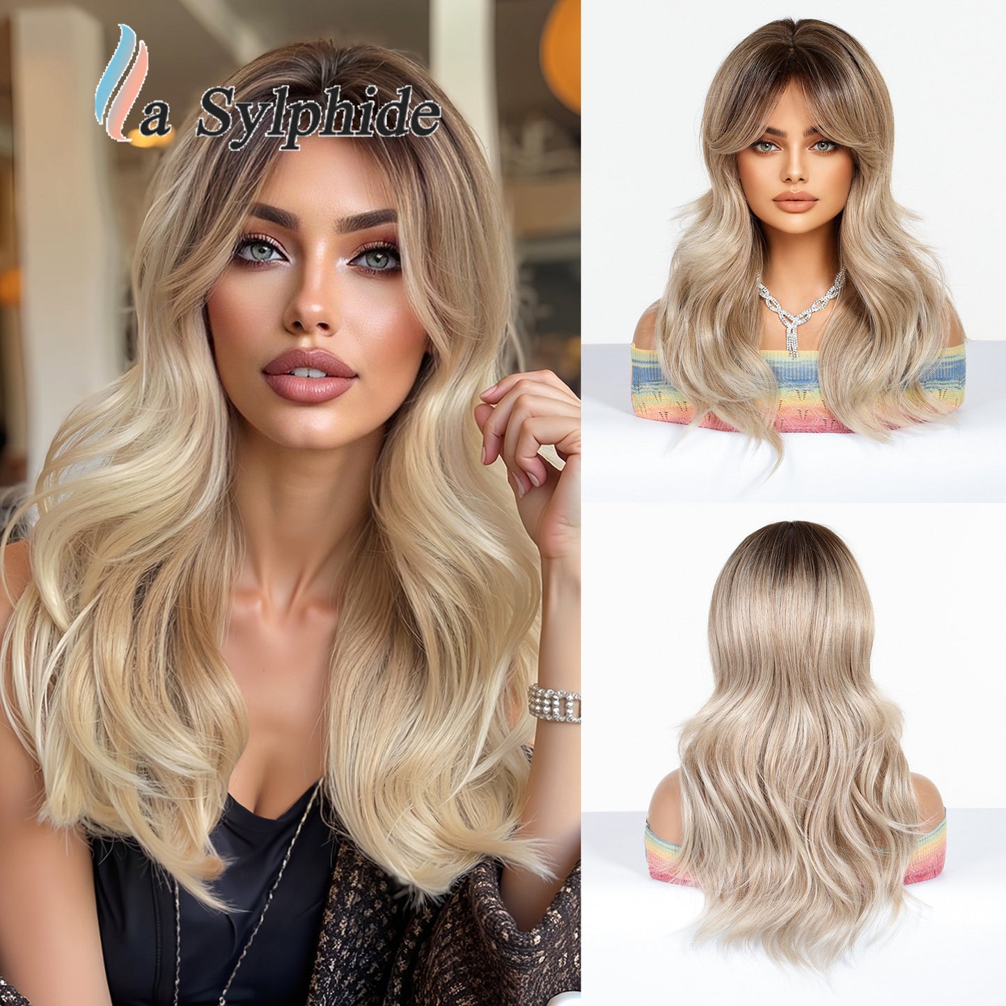 Long Curly Synthetic Hair Wig with Gradient Colors 24inch