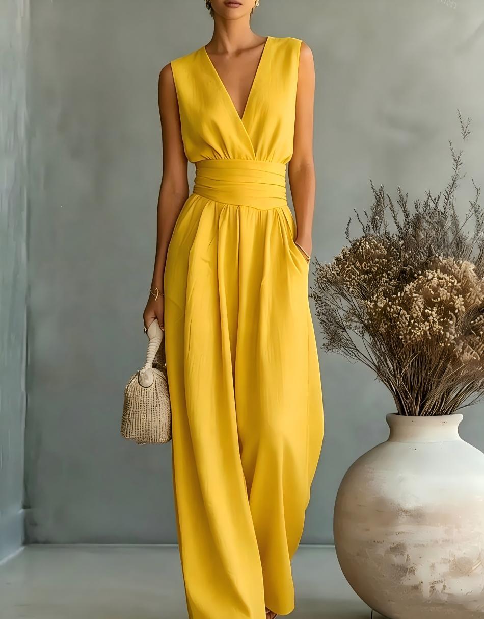 Elegant V-Neck Wide Leg Jumpsuit