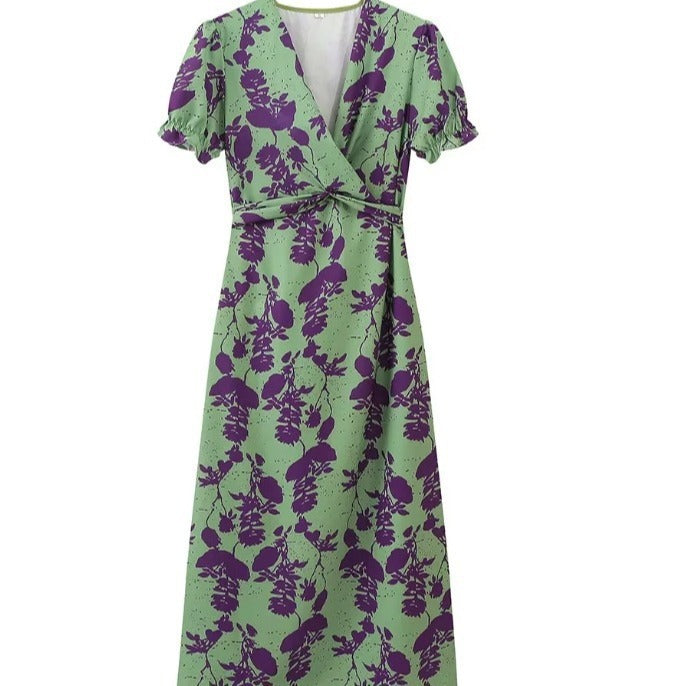 Womens Floral Print Pleated Dress