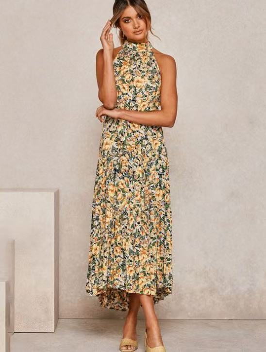 Polka Dot Halter Neck Long Dress
