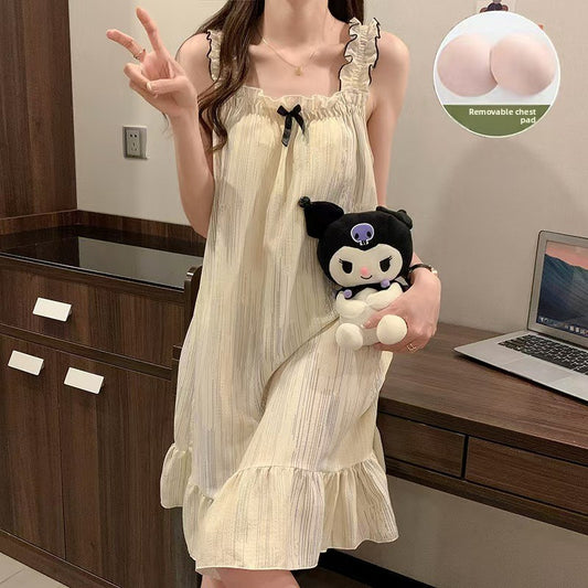 Sling Nightgown  Thin Cute Sweet Pajamas with Chest Pad