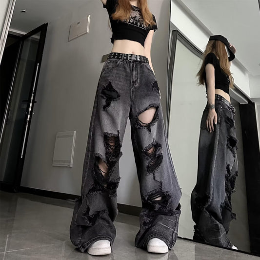 Ripped Straight Leg Denim Pants