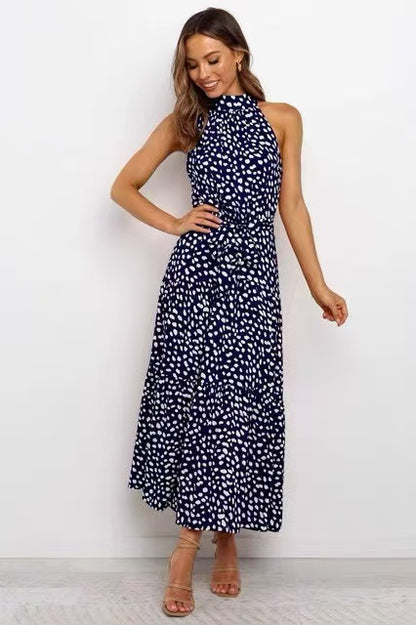 Polka Dot Halter Neck Long Dress