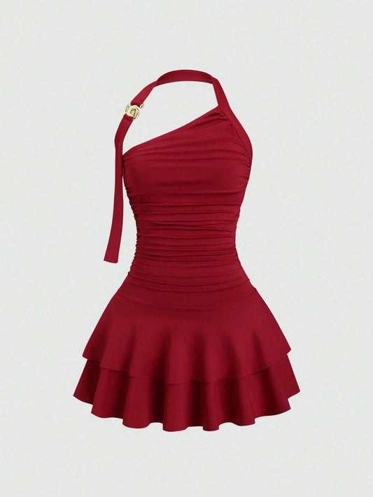 One-Shoulder Pleated Dress