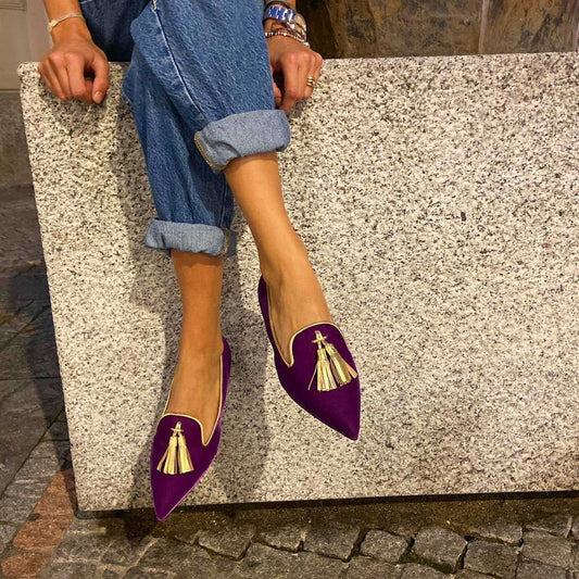 Low Heel Pointed Tassel Slip On Shoes