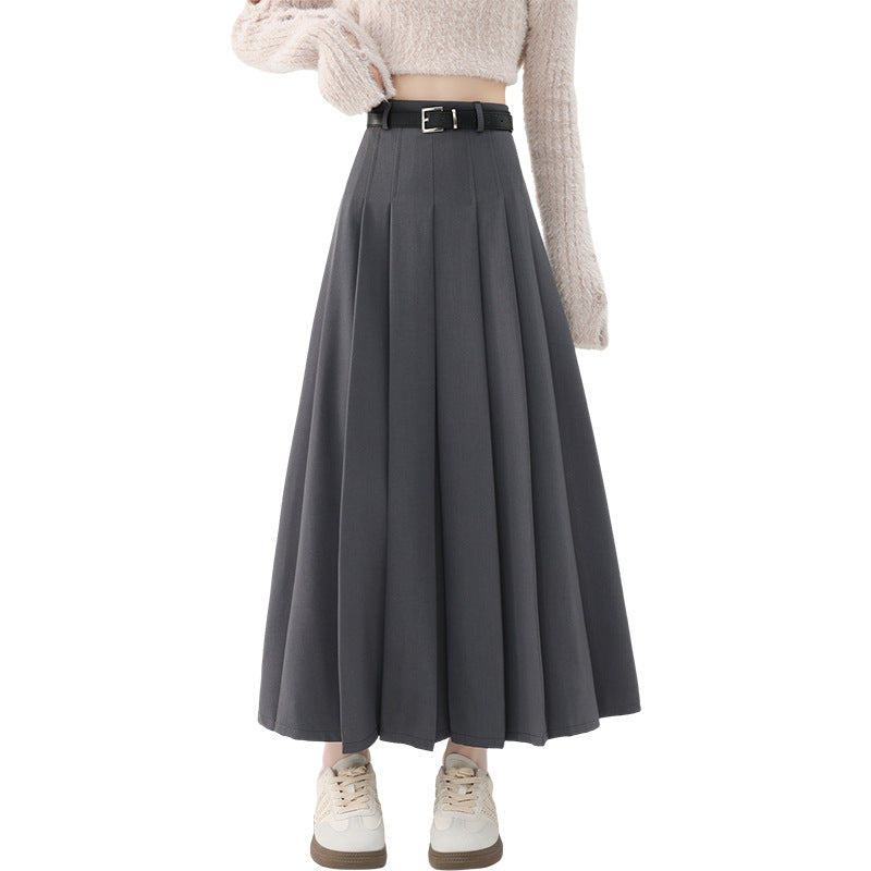 High Waist Pleated Mid-Length Skirt