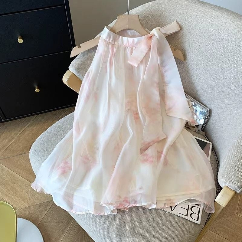 French Style Sleeveless Chiffon Halter Neck Top