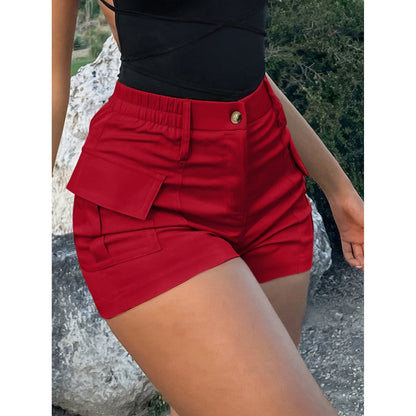 High Waist Button Front Cargo Shorts