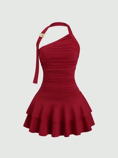 One-Shoulder Pleated Dress