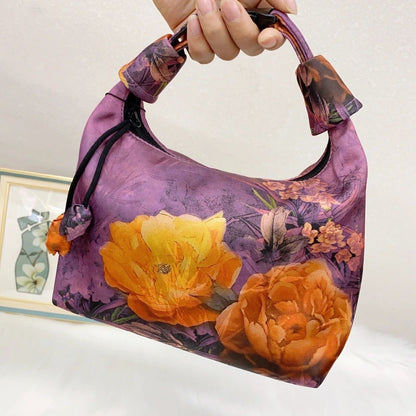 Xiangyunsha Crescent Crossbody Bag with Drawstring