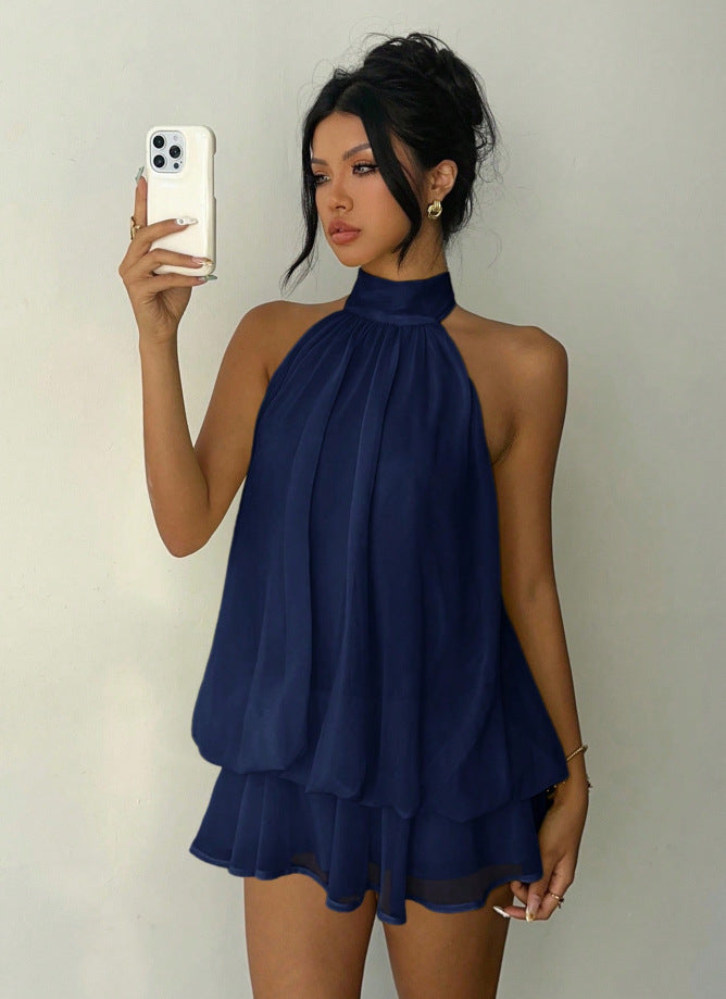 Halter Neck Backless Short Dress