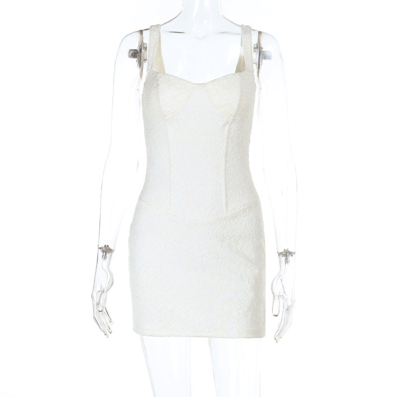 Elegant Lace Fishbone Waist Dress