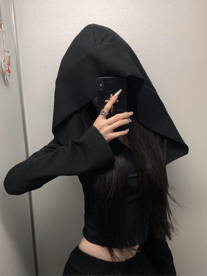 Hooded Crop Top Long Sleeve Shirt