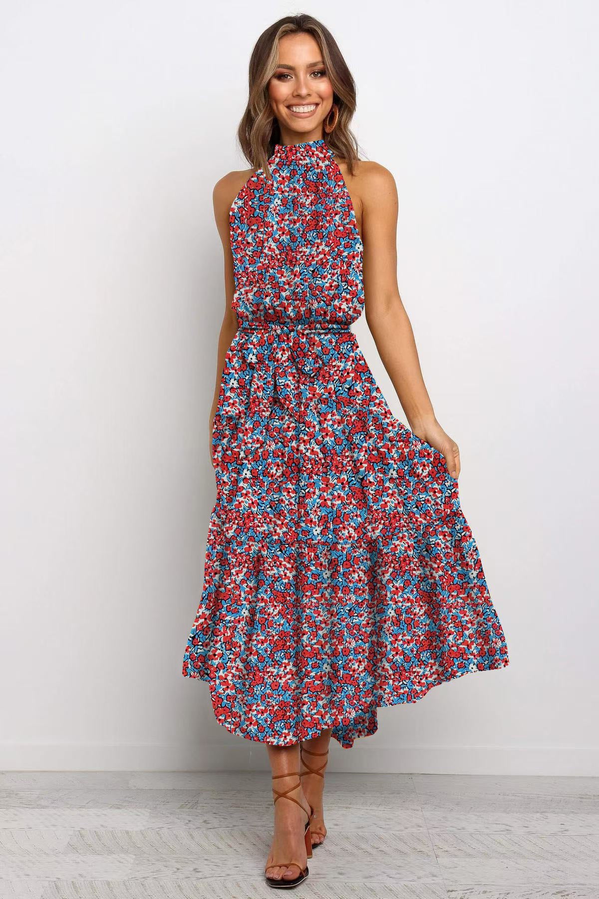 Polka Dot Halter Neck Long Dress