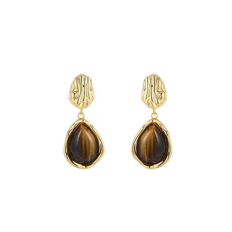 Geometric Tiger Eye Stone Drop Earrings Drip Depot