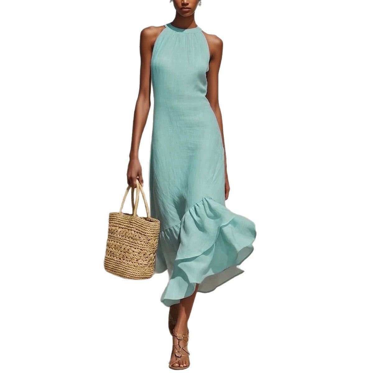 Asymmetrical Hem Linen Dress