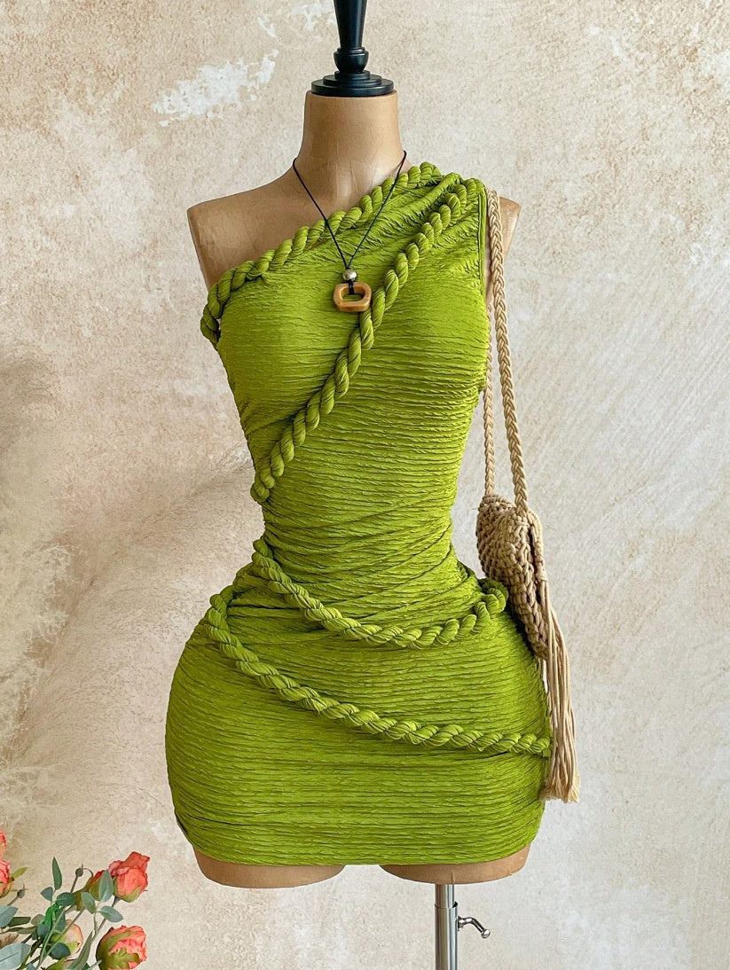 Braided Twist Halter Neck Pleated Dress