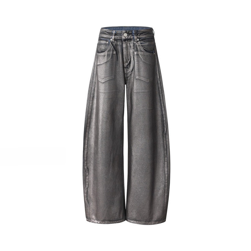Silver Embellished Denim Wide Leg Pants