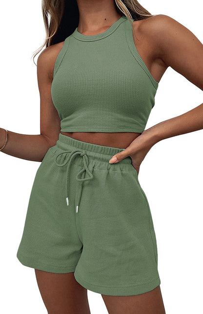 Sleeveless Waffle Vest and Shorts Set