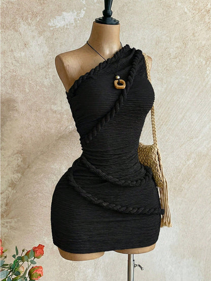 Braided Twist Halter Neck Pleated Dress