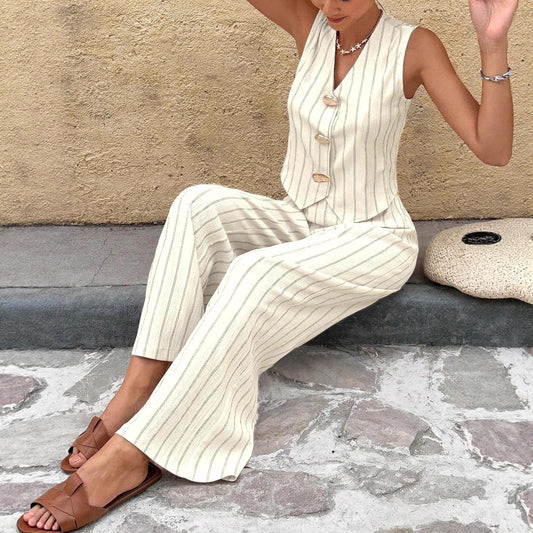 Vertical Stripe Vest and Pants Set